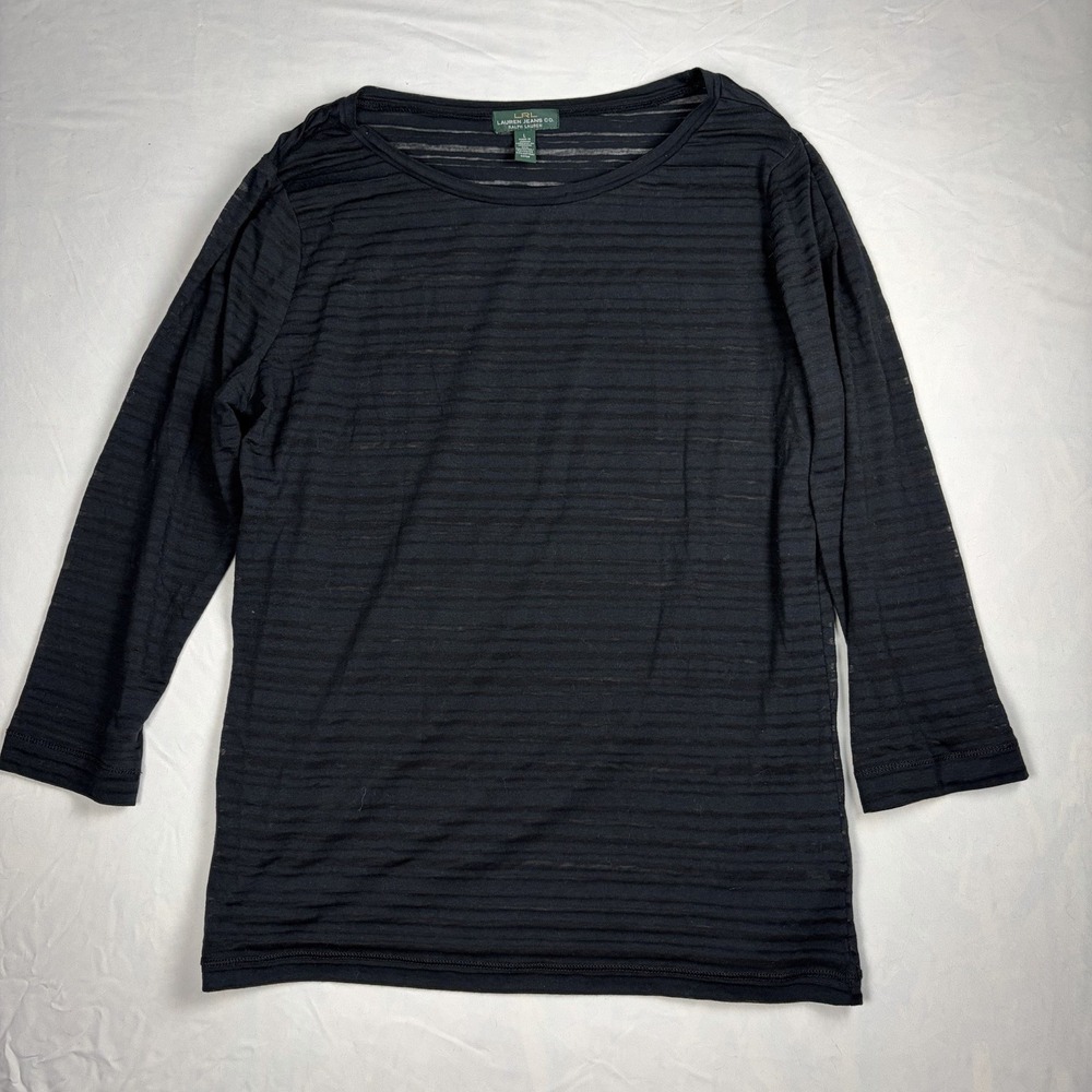 RALPH LAUREN JEANS CO‎ 3/4 Sleeve Burnout Top Shirt Sz Large LRL Striped Sheer